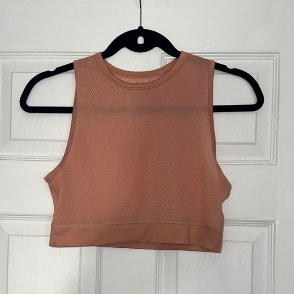 Nike Sleeveless Mesh Crop Top - Tan - Picture 1 of 3